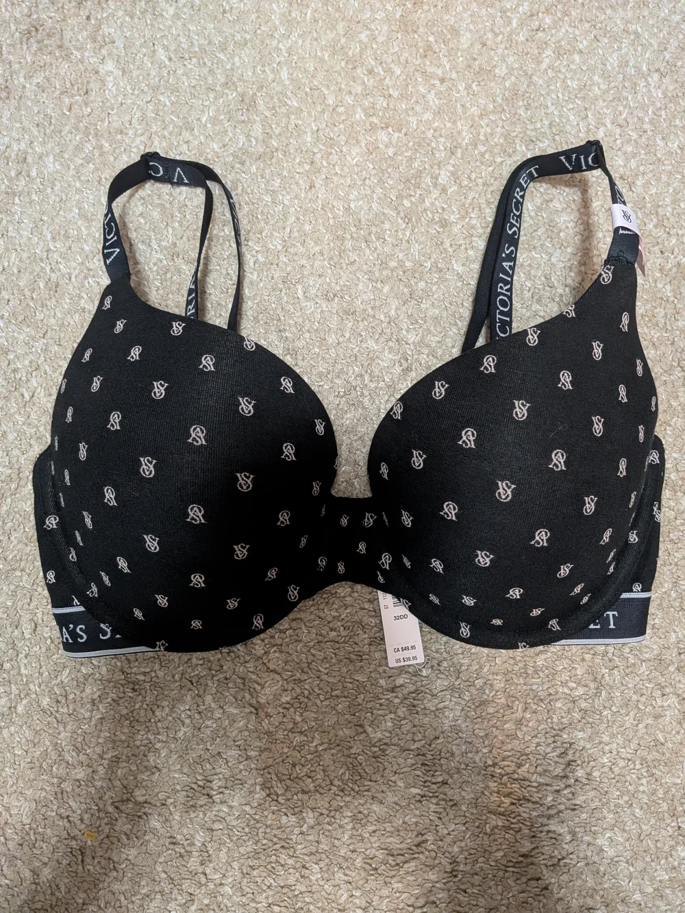 Victoria's Secret Black Bra with Light Pink Logo Print